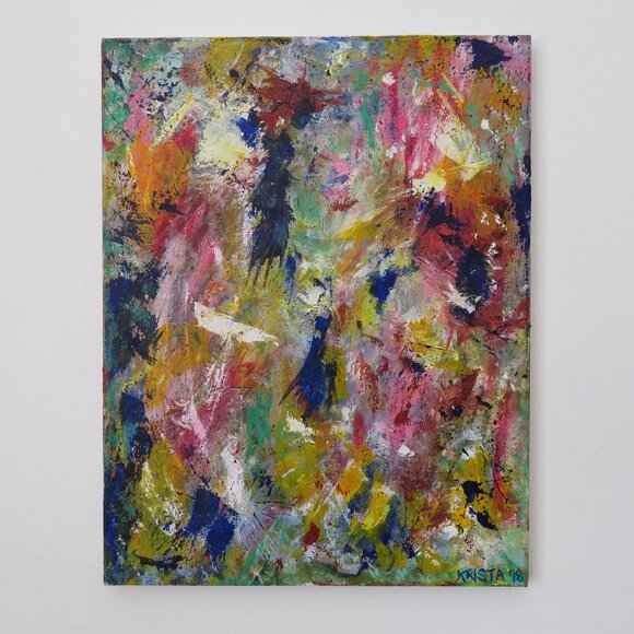 Original Oil and Acrylic Painting on Canvas, 14" x 18" Signed 2018 Abstract Art - Picture 1 of 2